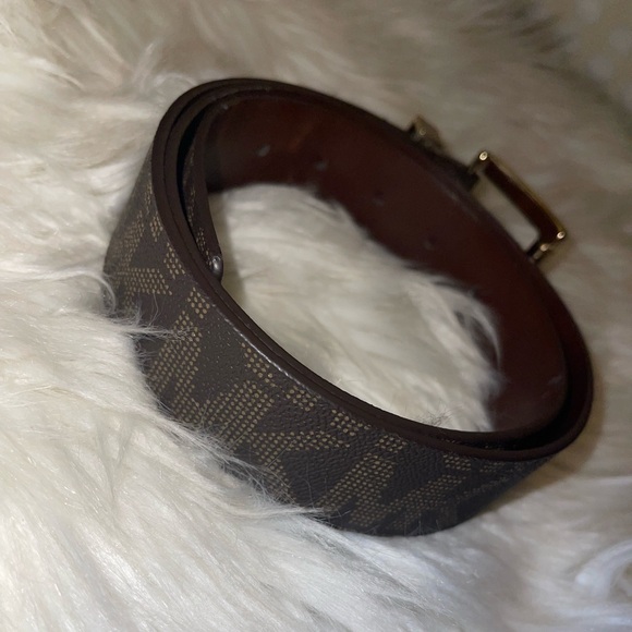 MICHAEL KORS BELT CHOCOLATE MK PRINTED LOGO GOLD SIZE MEDIUM - Picture 10 of 17
